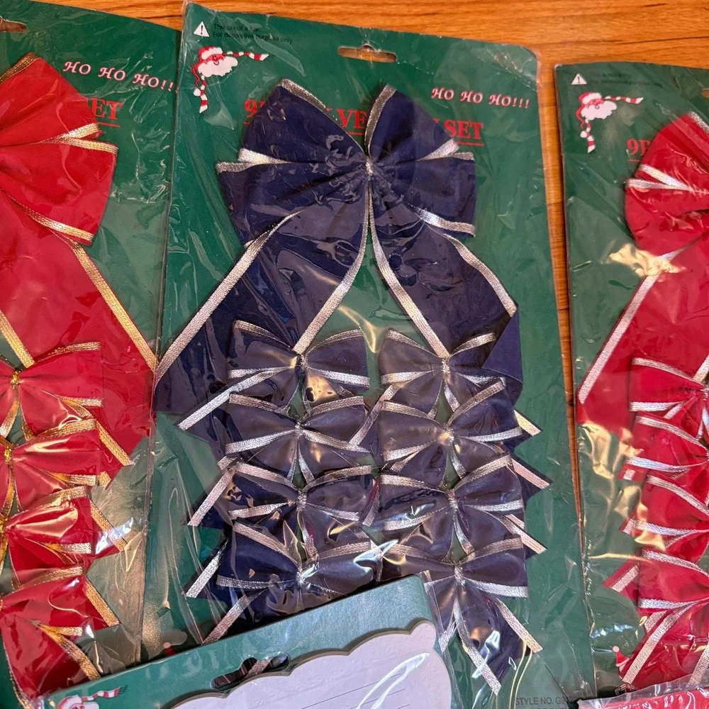 Christmas Gift Wrap Decor Velvet Bows Giant Gift Bags Holiday Recipe Cards Lot